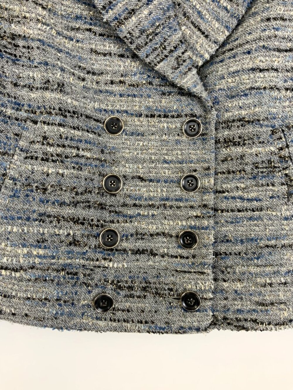 CABI Radiance Cropped Jacket Gray/ Blue Tweed with Silver Sz S - Picture 9 of 16